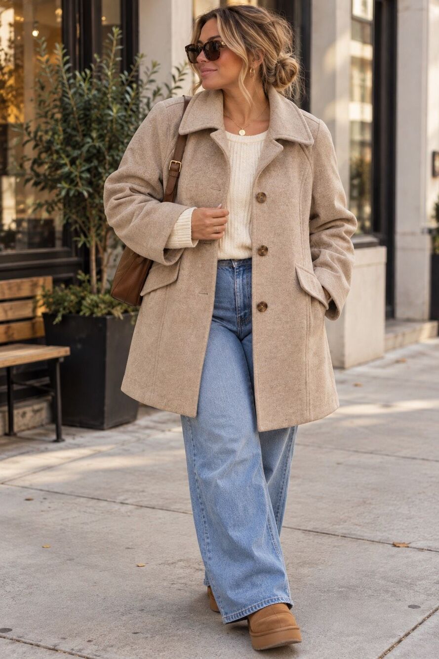 Lands’ End Camel Wool Double Breasted Peacoat Women’s 20W Plus Size